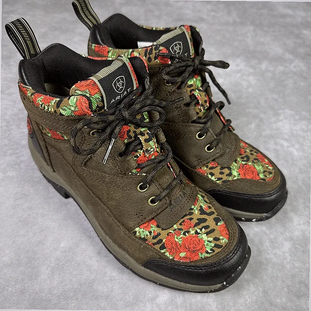 Ariat Womens 7B Hiking Boots Rare Sample Flowers Cheetah Terrain Eco Exellent