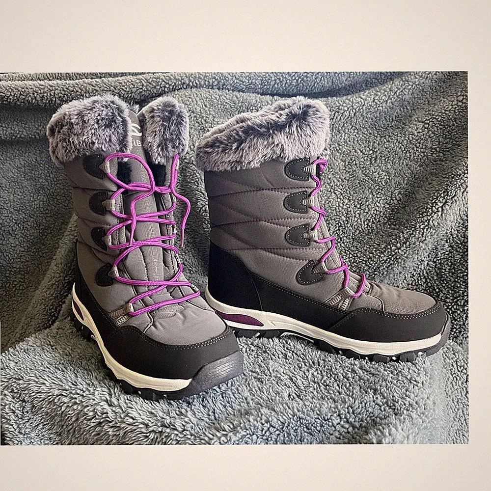 BRAND NEW Hobibear Women's Gray Black Purple Faux Fur Mid-Calf Snow Boots Size 9