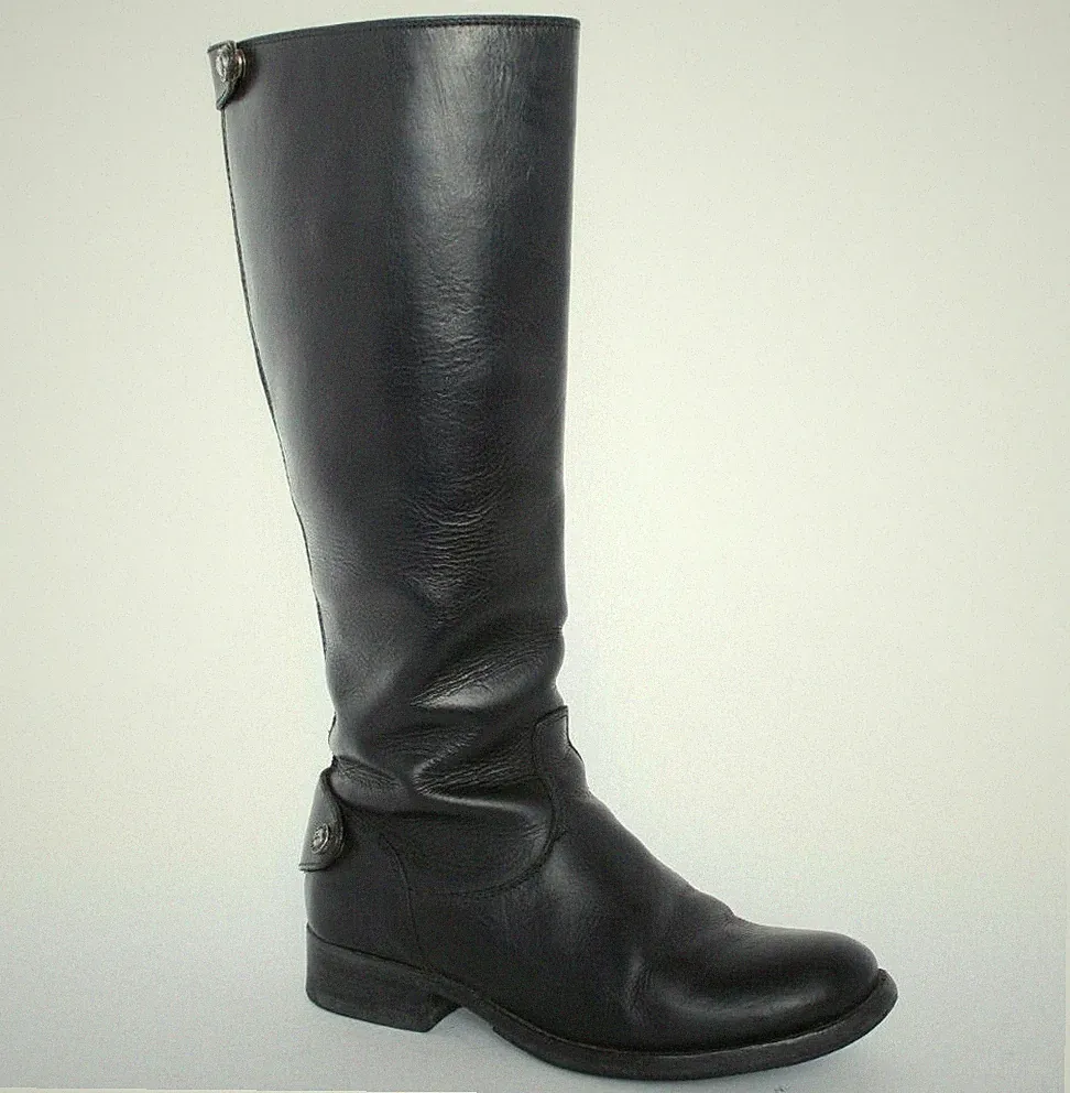 FRYE 'Mellisa Button' Black Leather 14.5" Tall Boots Women's Sz. 5.5