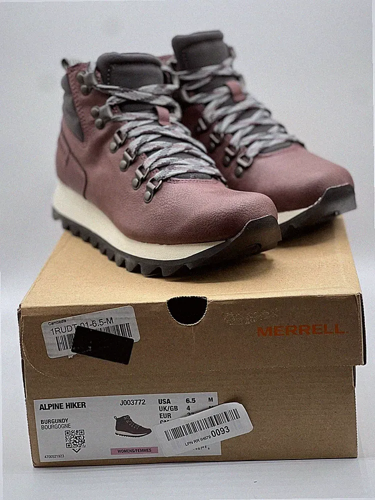 Merrell Alpine Hiker Lace Up Hiking Boots, Burgundy Womens Size 6.5 US NIB