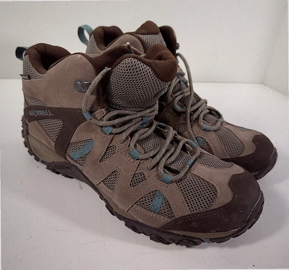 Merrell Deverta 2 Mid Boots Womens 11 Gray Brown Suede Waterproof Outdoor Hiking