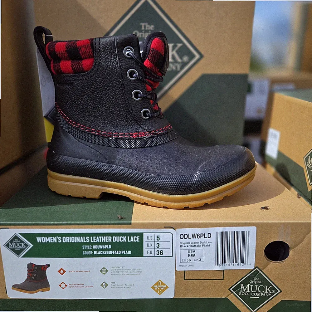 Muck Boots Women’s Waterproof Originals Lace-Up Duck Boot Black Buffalo Plaid 5