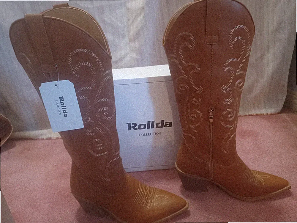 Rollda Cowboy Boots Women Cowgirl Boots Western Embroidery Pointy Toe 10
