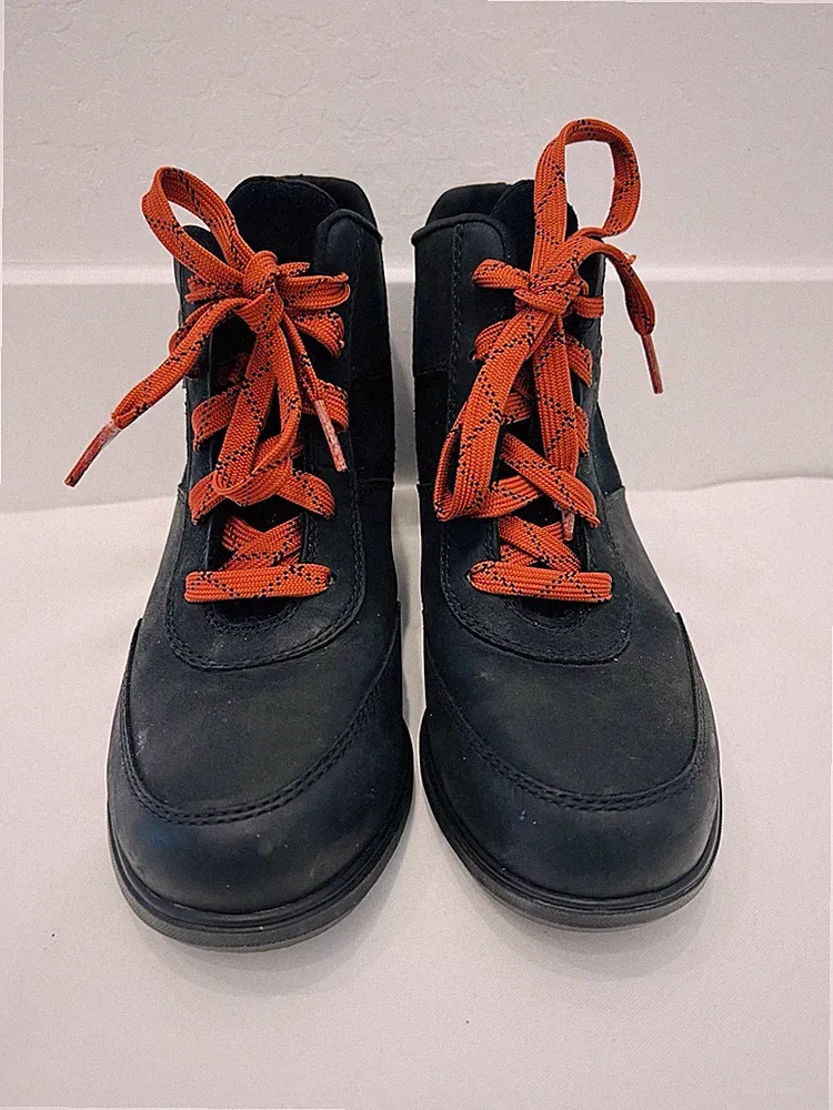 Sorel Evie Sport Lace Womens Sz 6.5 Black Wedge Boots Waterproof Leather Hiking