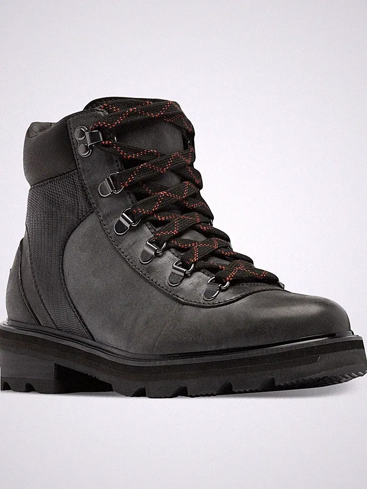 SOREL Womens Black 1" Platform Lennox Block Heel Leather Hiking Boots 5.5