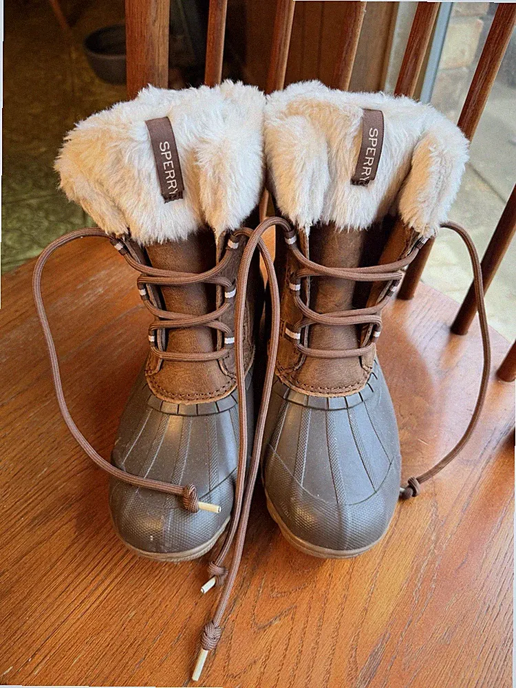 Sperry Women's Ankle Rain Boots Faux Fur Lined Lace Up Brown STS87700