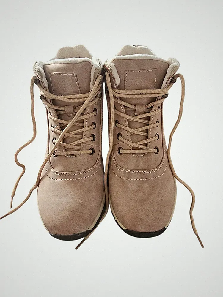 Tan Women's Waterproof Hiking Boots with Faux Fur Lining and Rugged Sole