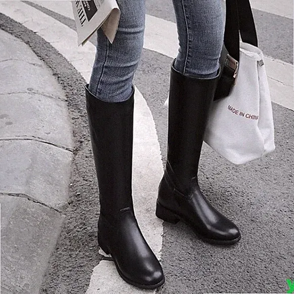 Vintage Classic Women's Knee High Riding Leather Boots Long Shoes Fall Winter SZ