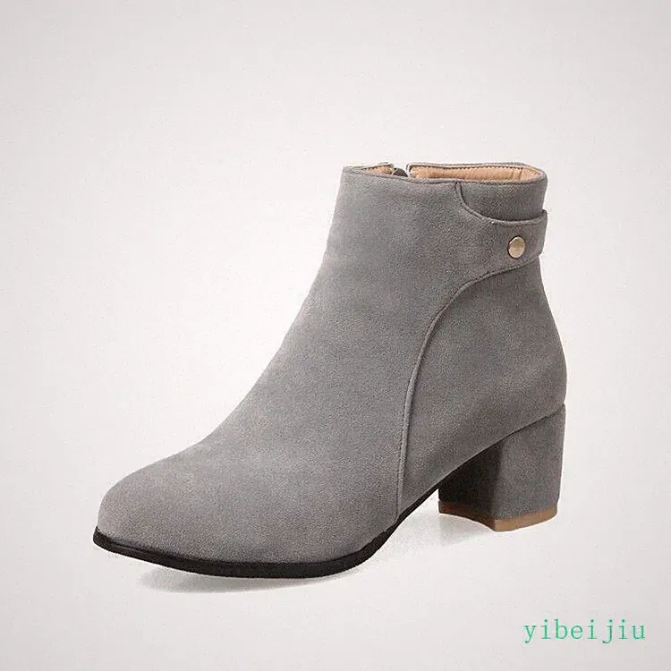 Women's Fall Winter Round Toe Block Low Heel Shoes Ankle Boots Faux Suede Zipper